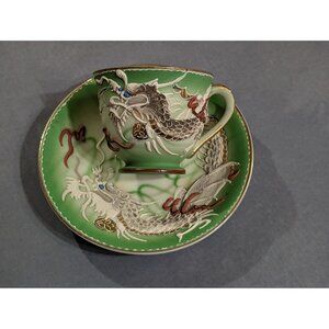 Dragonware Cup & Saucer Demitasse Moriage Hand Painted Japan Fairyland China VTG